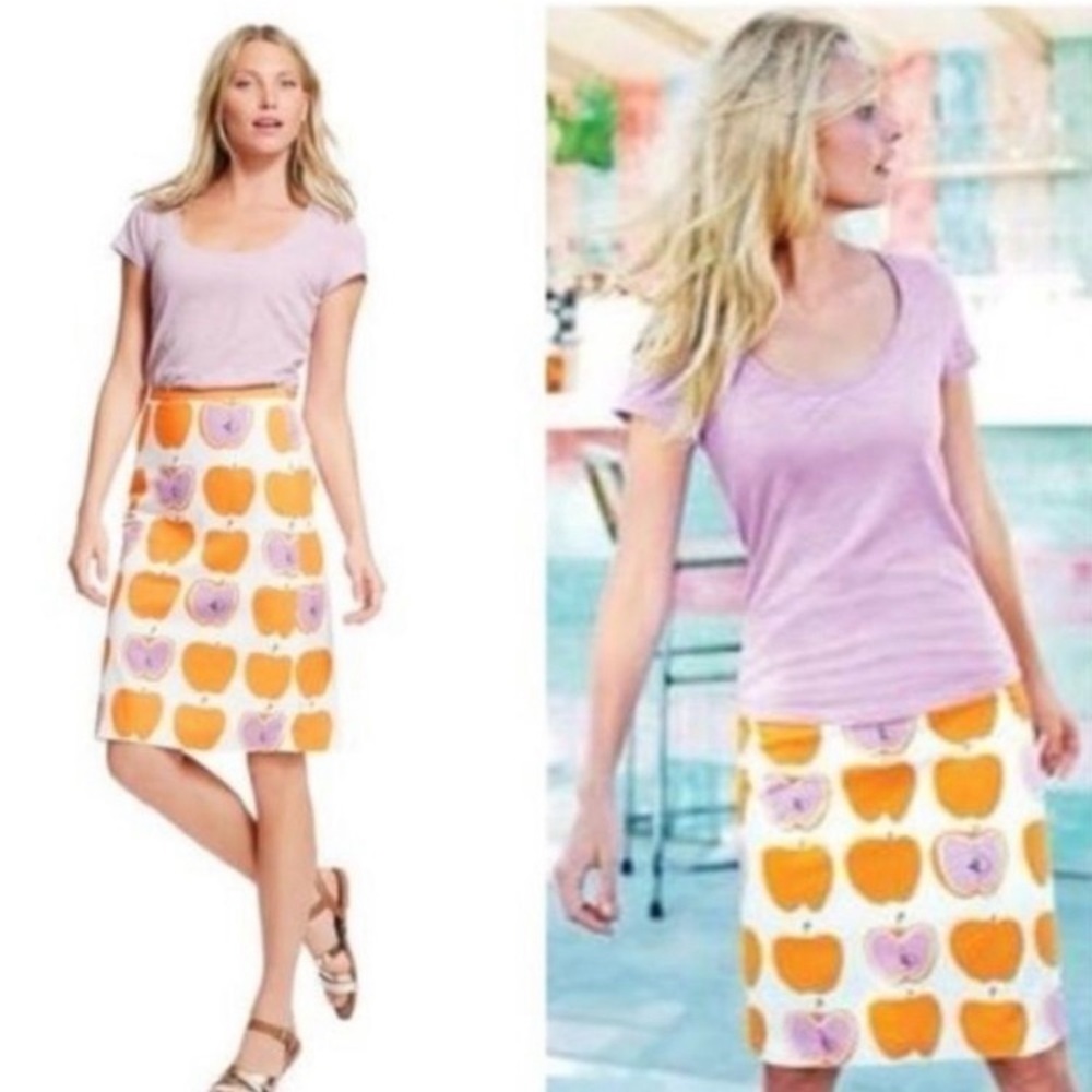 Boden Apple Print Skirt 100% Cotton ALine 4 Petite 4P - Picture 10 of 11